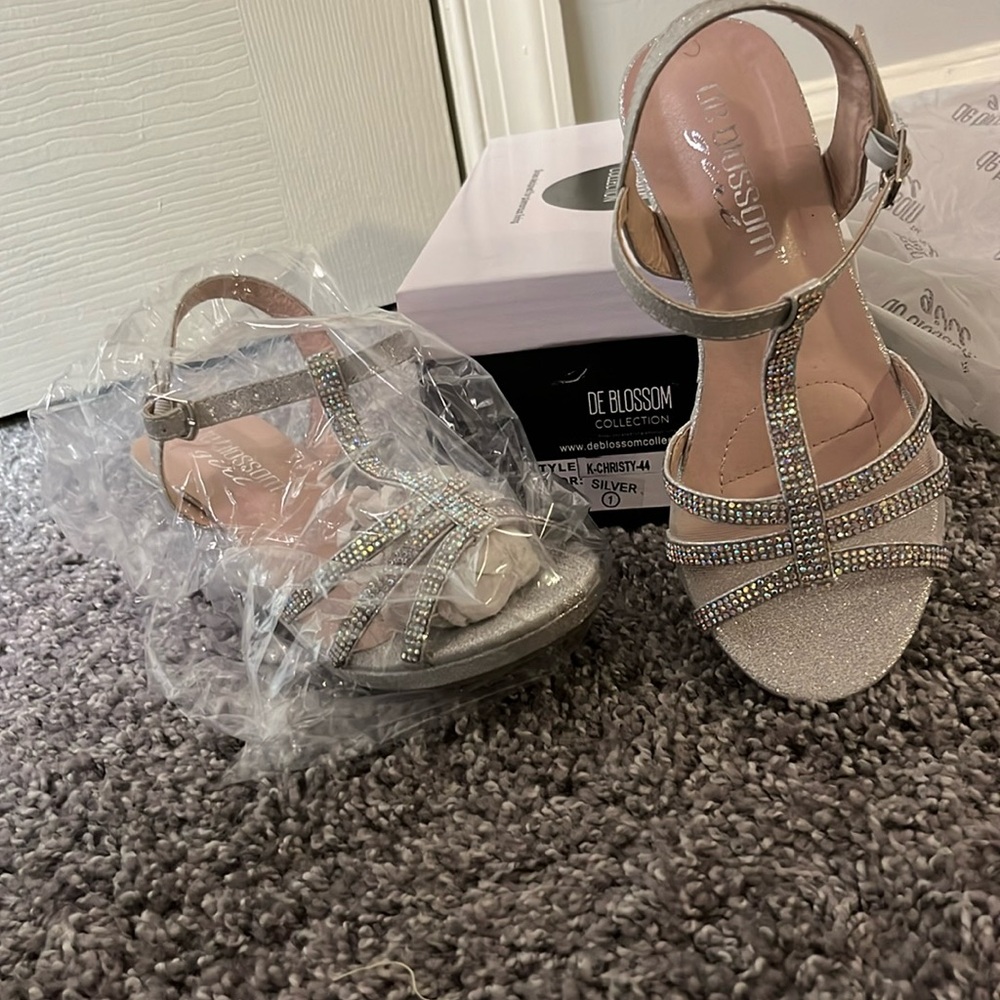 Silver Bedazzled Wedge Sandals for Girls size 1